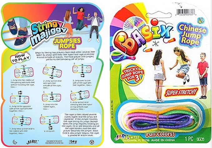 Chinese Jump Rope Elastic Jumping Rope Game for Kids & Adults I by JA-RU | Colorful Stretch Skip Rope for Girls and Boys. Party Favor Stocking Stuffer. Plus 1 Sticker | Item #733-s