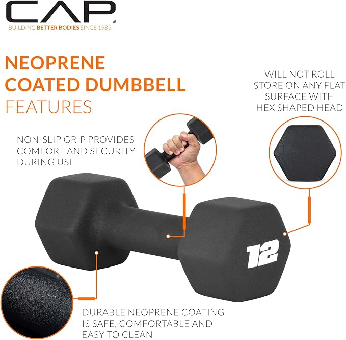 CAP Barbell Neoprene Dumbbell Weights Pairs & Sets | Black