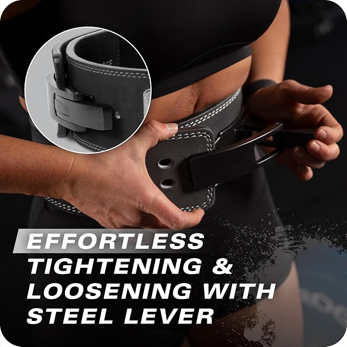 Heavy Duty 10mm Lever Belt for Powerlifting - IPF Approved, 4" Wide, Adjustable Steel Lever Tensioning, Comfort Fit with Suede Lining, Durable Core Support for Heavy Lifting