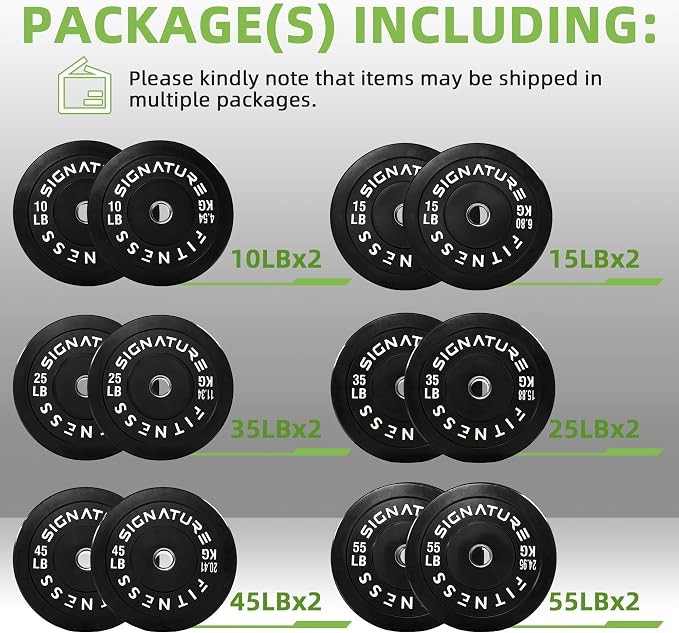 Fitvids 2-Inch Olympic Rubber Weight Plates Sets, Bumper Plates Set Barbell for Strength Training, 160-370 Lbs Multiple Options