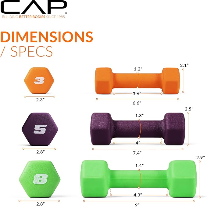 CAP Barbell Neoprene Dumbbell Weights Pairs & Sets | Color Series