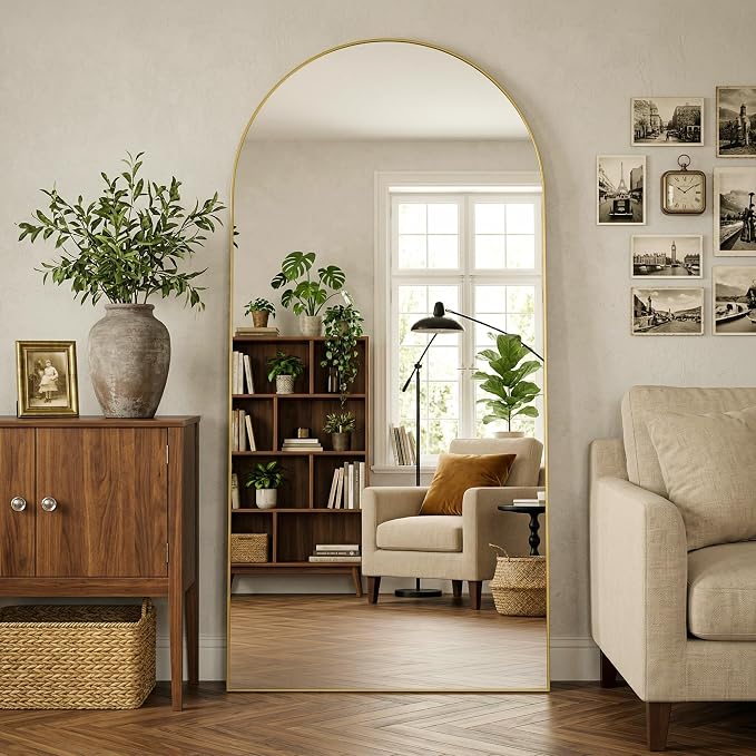 Full Length Mirror, 78"x38" Arched Full Body Mirror, Floor Mirrors with Stand, Body Mirrors Standing Hanging Leaning Against Wall,Aluminum Frame Mirrors for Bedroom Cloakroom,Living Room,Gold