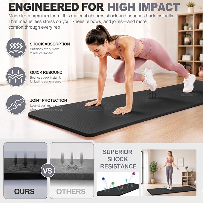 HULKFIT High Density Non Slip Yoga Mat, Extra Thick Exercise Mat with Carrying Strap, for Pilates, Fitness, Home Gym & Floor Workouts - Multiple Thickness & Multiple Color