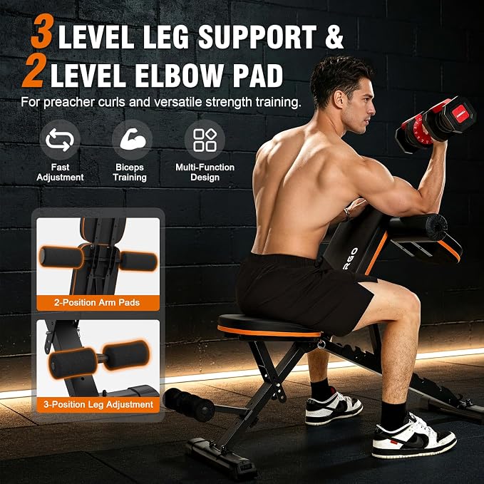 Adjustable Weight Bench for Home Gym, Foldable Workout Bench, Incline Bench | 660lbs Adjustable Weight Bench with 8 Backrest and 4 Seat Positions for Incline, Decline, and Flat Strength Workouts