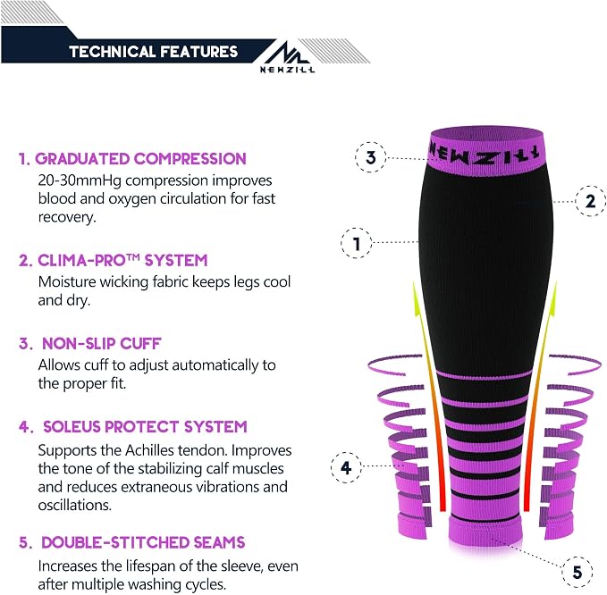 NEWZILL Compression Calf Sleeves (20-30mmHg) for Men & Women Perfect Option to Compression Socks for Running Travel Nursing