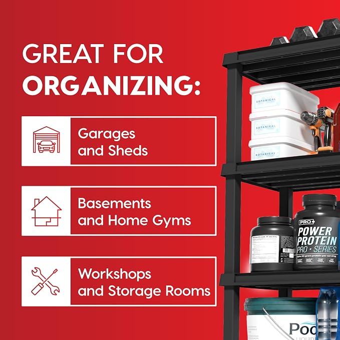 IRIS USA Plastic Storage Shelves |Made in USA| 73"H x 36"W x 18"D - Black | Heavy Duty Rack Organizer, 750lb Total Capacity, 150lb Per Shelf, Shelving Unit for Garage, Home, Warehouse & Gym