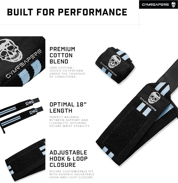Gymreapers Weightlifting Wrist Wraps (IPF Approved) Professional Quality Wrist Support with Heavy Duty Thumb Loop - Best Wrap for Powerlifting Competition, Strength Training, Bodybuilding