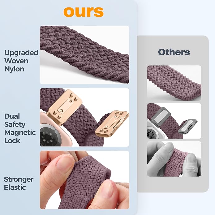 Laffav Braided Stretchy Band Compatible with Apple Watch Bands 42mm 40mm 41mm 38mm 44mm 45mm 46mm 49mm for Women Men, Magnetic Nylon Solo Loop Sport Strap for iWatch Series 11 10 9 8 7 6 5 4 SE Ultra