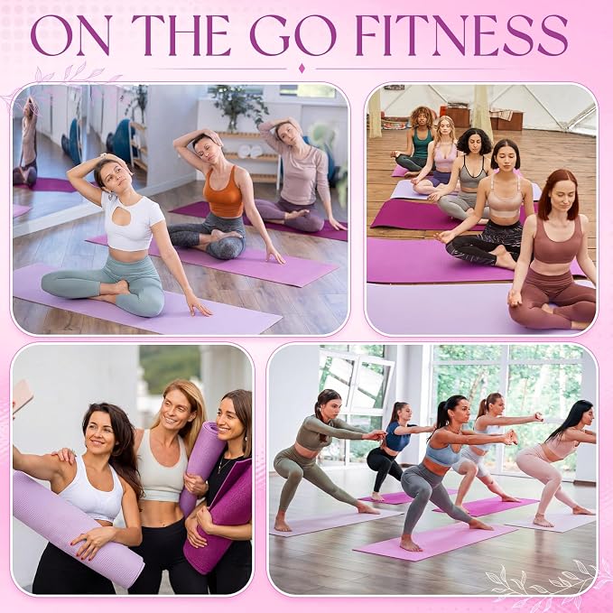 Funtery 3 mm Thin Yoga Mats Bulk, 68 x 24 Inches Lightweight PVC Exercise Mats Non Slip Workout Fitness Pads for Yoga Pilates Stretching Classes Gym Home Studio