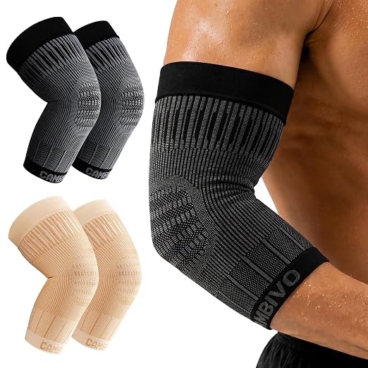CAMBIVO 2 Pack Tennis Elbow Compression Sleeve, Lightweight Summer Brace | Anti-Slip, Breathable, Quick-Dry Tennis Elbow Brace for Gym, Golf, Basketball, Office and Daily Wear, for Men & Women