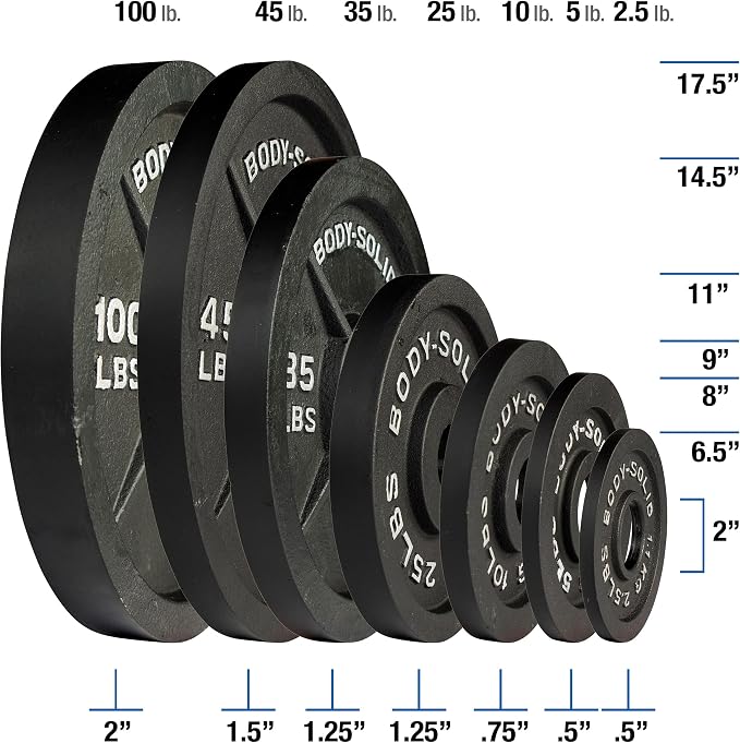 Body-Solid Cast Iron Olympic Single Weight Plate - Free Weights, Dumbbell Plates, 2 Inch Standard Hole for Barbell