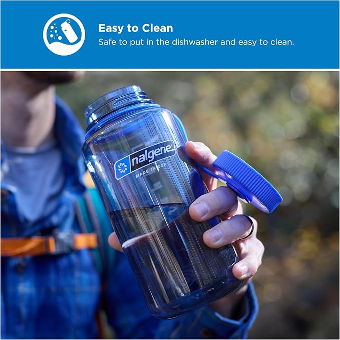 Nalgene Sustain Tritan BPA-Free Water Bottle Made with Material Derived from 50% Plastic Waste, 32 OZ, Wide Mouth,Smoke Grey