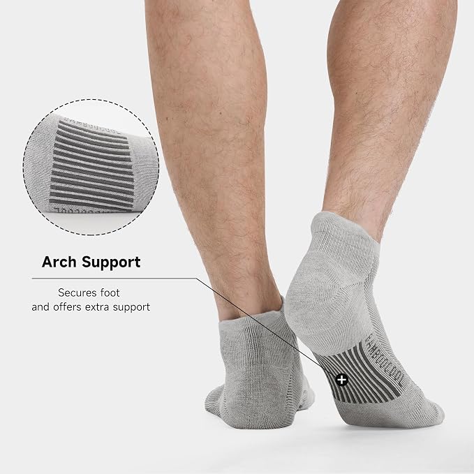 BAMBOO COOL Men's Ankle Socks Moisture Wicking Breathable Odor Control Athletic Cushioned Running Socks Arch Support 8 Pack