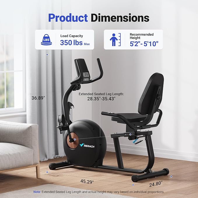 MERACH Recumbent Exercise Bikes for Home with Smart Bluetooth Equipment App | LCD, Heart Rate Handle Stationary Bikes for Home, Magnetic Recumbent Exercise Bike for Seniors Gym S08/S23