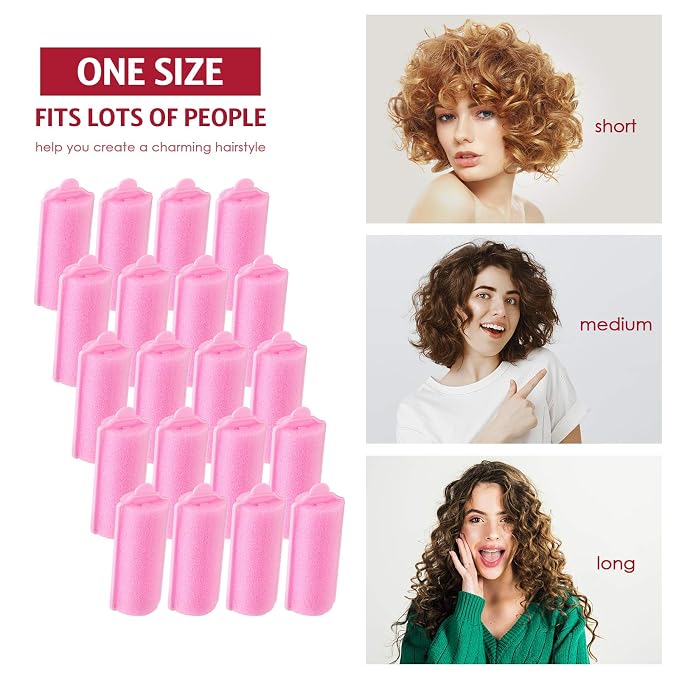 Syhood 48 Pcs Foam Hair Rollers for Overnight Styling Flexible Sponge Heatless Curlers and Rat Tail Comb for Short/long Hairs Women Hairdressing Styling(Pink,0.98 inch)