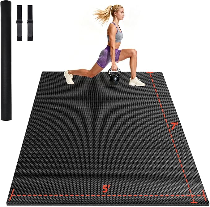 Stepwaver Extra Large Exercise Mat, 6'x4'/ 7'x5'/ 8'x6'/10'x6'x8mm (1/3 inch), Non-Slip, Ultra Durable, Thick Large Workout Mat for Home Workouts, Yoga Mats for Fitness, High-Density Exercise Mat, Shoes-Friendly
