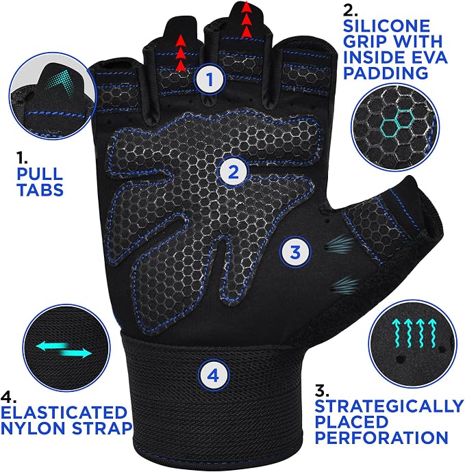 RDX Weight Lifting Gloves Gym Fitness Workout, Anti Slip Padded Full Palm Protection, Ultra Ventilated, Bodybuilding Strength Training HIIT WOD Exercise, Half Finger Men Women Cycling Rowing Climbing