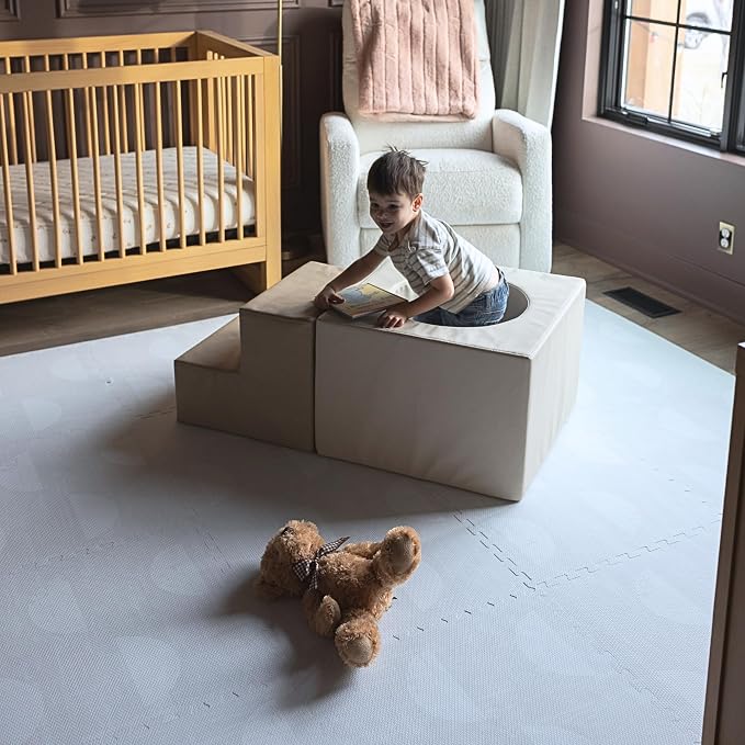 Little Landings Baby Play Mat for Floor - Aura Pearl (6x8ft) - Premium EVA Foam Play Mat for Babies & Toddlers (Ages 0-5+) Non-Toxic Playmat for Tummy Time, Crawling & Playroom - Stylish & Comfortable