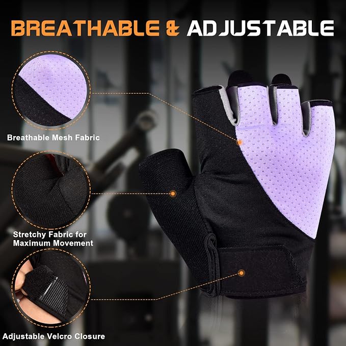 sunnex Workout Gloves for Women - Breathable Weight Lifting Gloves with Non-Slip Silicone Padding, Fingerless Gym Gloves for Cycling, Rowing, Pull Ups & Training (4 Sizes)