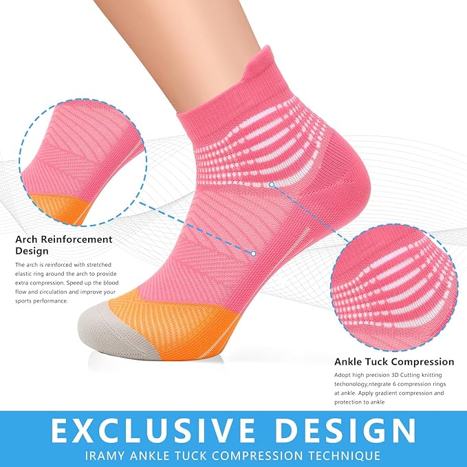 IRAMY Compression Ankle Support Socks Women Wicking Cushioned Athletic Plantar Fasciitis Relief 3/4/6 Pairs