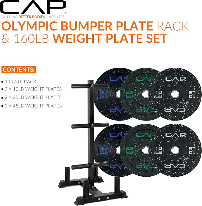 CAP 2-inch Olympic Bumper Plate Weight Set | 100-370 lbs | Multiple Colors | Storage Rack Optional