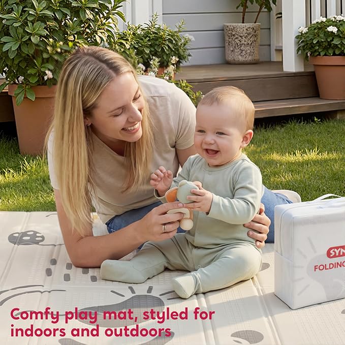 Baby Play Mat – Foldable 78"x51" XPE Foam Baby Floor Play Mat with Fabric Surface, Double-Sided Cute Print, Soft Non-Slip Tummy Time, Play Mat for Babies 0-12 Months, Nursery, Playroom, Living Room