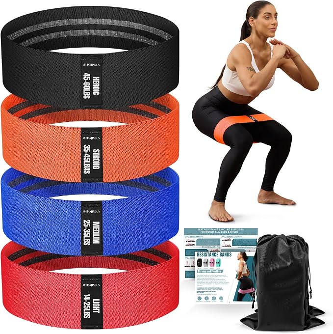 Lianjindun Booty Resistance Bands for Legs & Glutes, Non-Slip Workout Set | Exercise Bands for Working Out, Pilates, Yoga, Home Gym, Booty, Leg, Heroic/Strong/Medium/Light Fabric Loops for Women Men