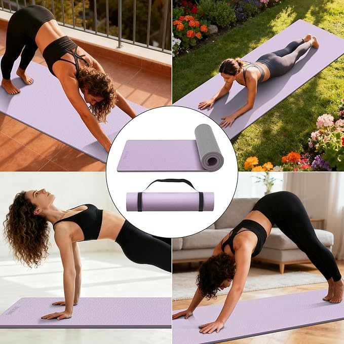 Extra Thick 12mm TPE Exercise Yoga Mat with Strap, 72"L x 24.8"W Non-slip Workout Mat for gymnastics, Pilates, Home, Workout, Gym Floor Fitness