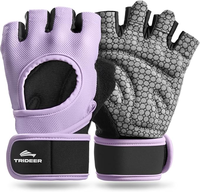 Trideer Weight Lifting Gloves for Women & Men, Wrist Support & Padded Palm | Gym Gloves with Silicone Grip, Breathable Workout Gloves for Strength Training, Pull Ups, Cross Training & Fitness