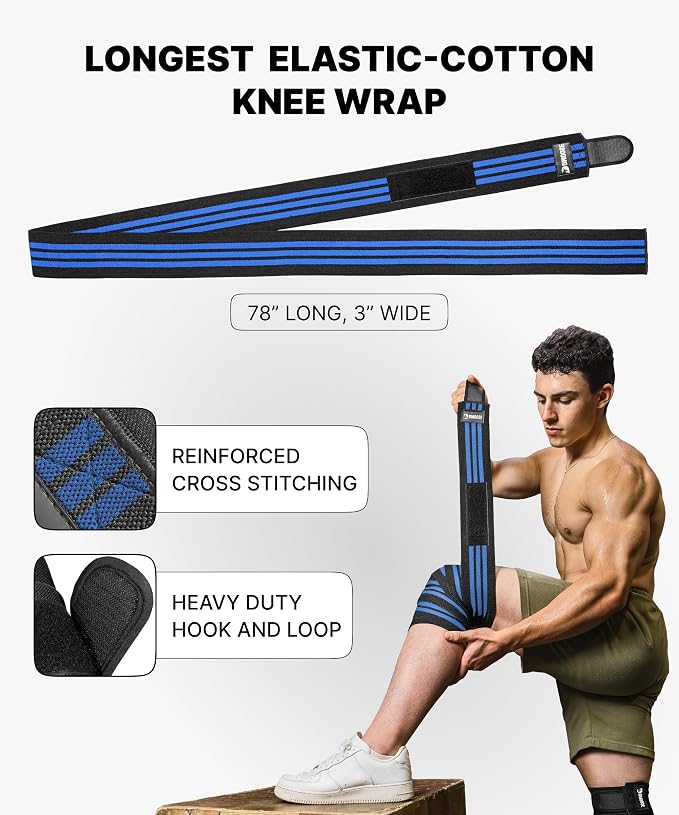 DMoose Fitness Knee Sleeves for Weightlifting (Pair) 78" Knee Wraps for Squats, Powerlifting & Joint Stability