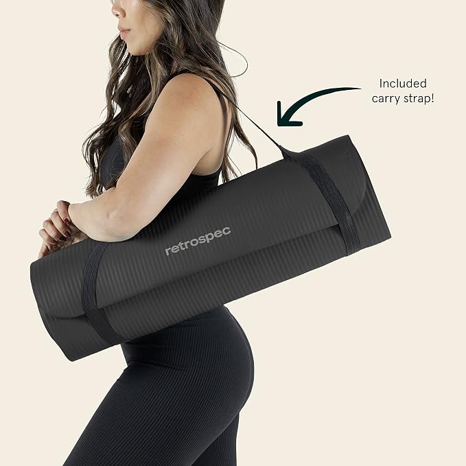 Retrospec Solana Yoga Mat 1" Thick w/Nylon Strap for Men & Women - Non Slip Exercise Mat for Home Yoga, Pilates, Stretching, Floor & Fitness Workouts