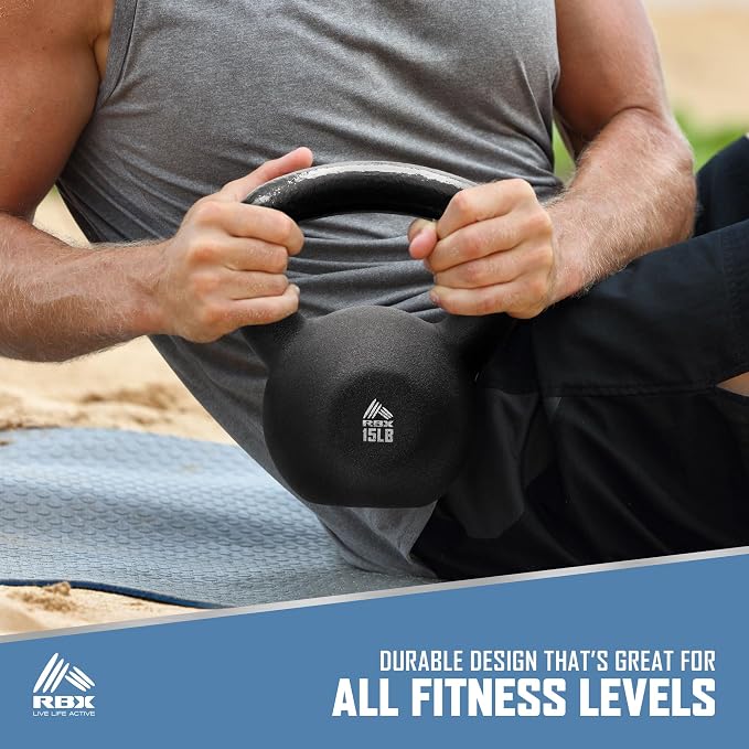 RBX Neoprene Kettlebell, Wide Handle, Iron Core, Flat Bottom, Great for All Fitness Levels