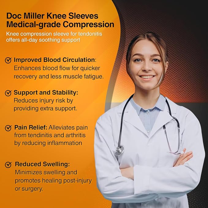 Doc Miller Knee Compression Sleeve Brace for Men & Women | Pair, Best Support for Workout, Running, ACL, Arthritis Pain Relief