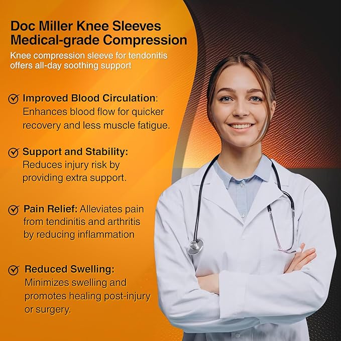 Doc Miller Knee Compression Sleeve Brace for Men & Women | Pair, Best Support for Workout, Running, ACL, Arthritis Pain Relief