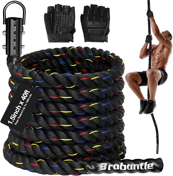 Climbing Rope Gym Workout - 1.5inch Diameter with 10FT 15FT 20FT 30FT 40FT Gym Climb Rope Heavy Duty Workout Exercise Ropes for Adults Indoor Outdoor Strength Training
