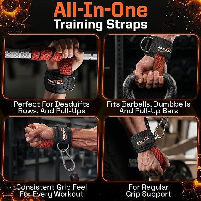 Weight Lifting Straps with D Ring, Wrist Straps for Deadlifting, IROXSAN