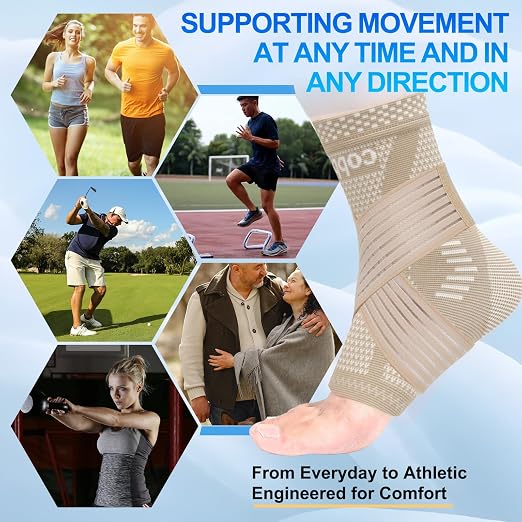 LISEPWU Copper Ankle Brace for Men & Women, Adjustable Compression Bandage | Ankle Compression Sleeve, for Foot Pain, Plantar Fasciitis, Sprained, Achilles Tendonitis, Sports Protection(Skin Tone L)