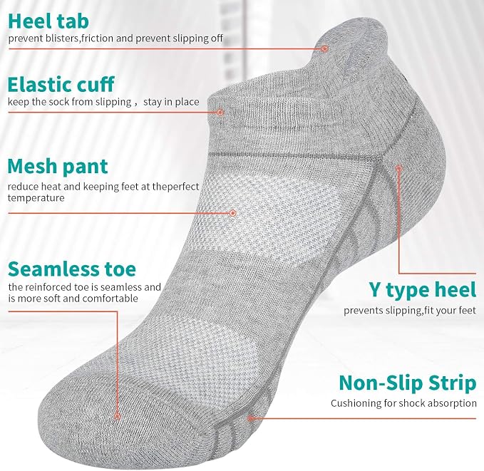 Lapulas Athletic Running Ankle Socks, Low Cut Cushioned Anti-Blister Tab Sports Socks Men Women 6Pairs