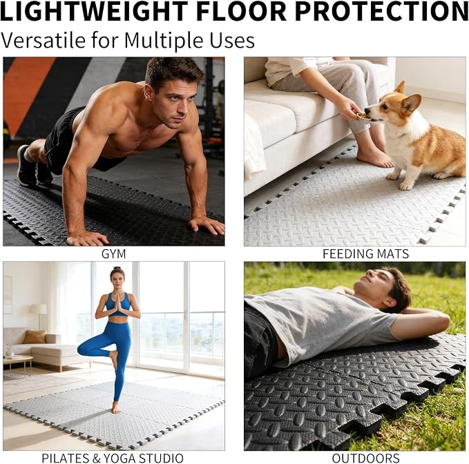 Gym Flooring for Home Gym, 18 PCS Anti-Slip Interlocking Foam Floor Tiles, 12.6"x12.6"x0.4" EVA Exercise Mats, Puzzle Floor Mat For Workout, Yoga, Kids Play Area, Treadmill, Garage
