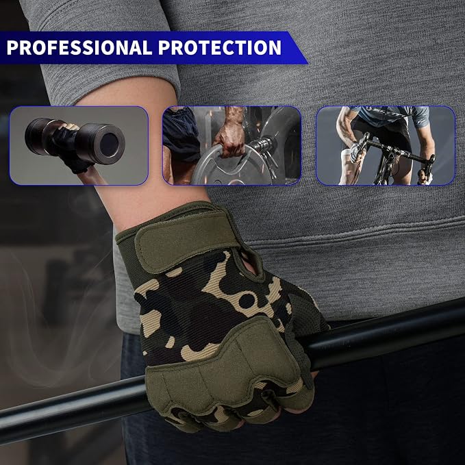 FIORETTO Fingerless Gloves for Men, Breathable Grip Palm Gloves for Motorcycle Riding, Driving, Cycling, Exercise, Workout, Climbing, Hiking and Outdoor Activities M210603