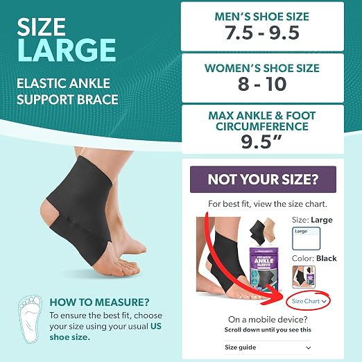 BraceAbility Ankle Compression Sleeve, Ankle Support Brace for Sprained Ankle, Swelling, Tendonitis, Foot Compression Wrap for Running, Ankle Support for Women and Men (Large - Black)