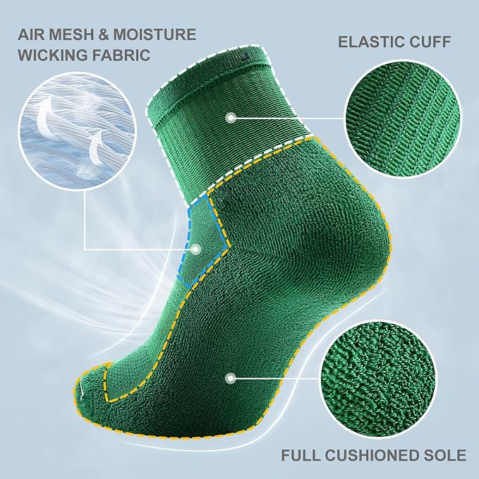 FITRELL 6 Pack Men's Athletic Ankle Socks Cushioned Sports Running Socks 7-9/9-12/12-15