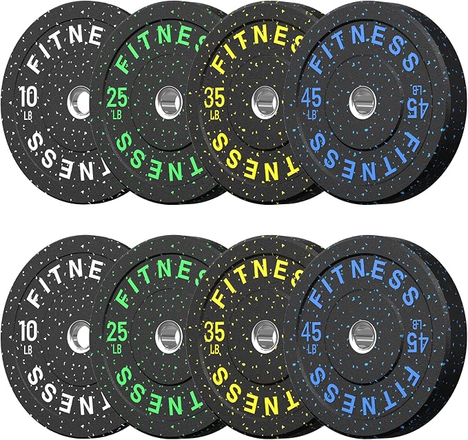 HANDBODE 2-Inch Weight Plates High Bounce, Olympic Bumper Plate Set 45/100/160/190/260/300lb, Colored Weight Plates Set for Home Gym, Barbell Weights Rubber Strength Training Plate for Weight Lifting