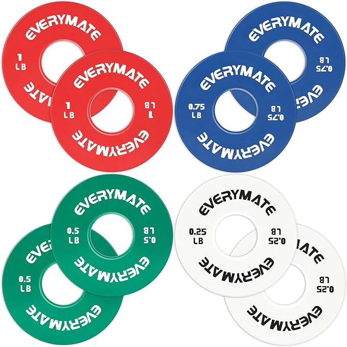 EVERYMATE Fractional Micro Weight Plates Set of 8 Weight Plate Pair of 0.25LB 0.5LB 0.75LB 1 LB for Olympic Barbells for Strength Training Micro Plates Weight Plate