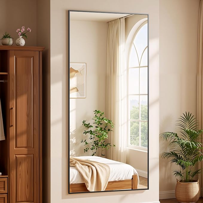BEAUTYPEAK 86"x40" Rectangle Full Body Floor Mirrors, Full Length Mirror | Large Black Mirror with Stand for Bedroom, Dressing Room, Leaning, Standing or Hanging Horizontally/Vertically