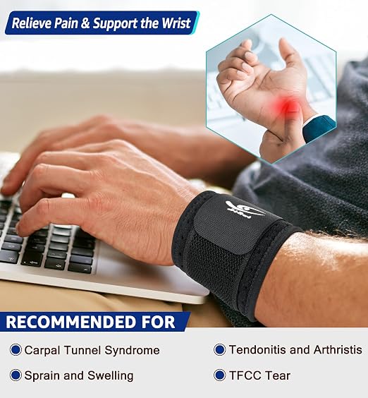 Wrist Brace (2 PCS) - Adjustable Compression for Carpal Tunnel Arthritis Tendonitis Sprain Pain Relief | Wrist Support Wrist Wraps for Both Hands, Ideal for Sports & Gym Workouts (Black)
