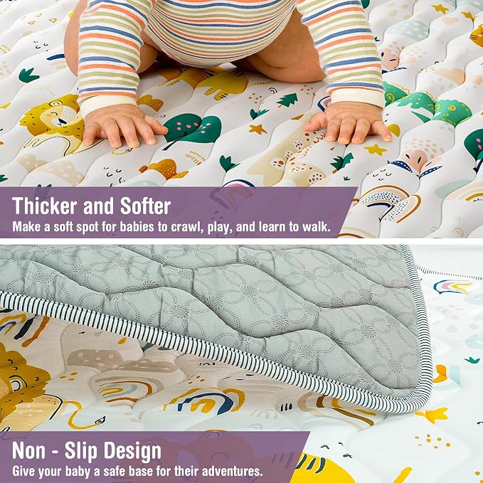 Baby Play Mat for Floor, Thick Soft 50" X 50" Baby Floor Play Mat, Machine Washable and Non-Slip Baby Play Mats, Waterproof Crawling Play Mat for Babies, Toddlers & Infants, Rainbow and Animal