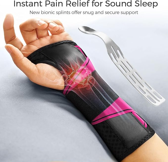 FREETOO Carpal Tunnel Wrist Brace Night Support.Pink,Left Hand,S/M | Wrist Splint,Hand Brace,Tendonitis,Sprain,Arthritis;Sleeping,Work,Type;Breathable,Adjustable;Metal Plate,One-Step Wear