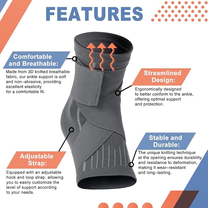 Tarpop 1 Pair Ankle Brace for Kids Compression Ankle Sleeves Adjustable Foot Support Brace Elastic Guard for Children Boys Girls Sports Running Jogging Dance Fitness Gymnastics(Grey,Small)