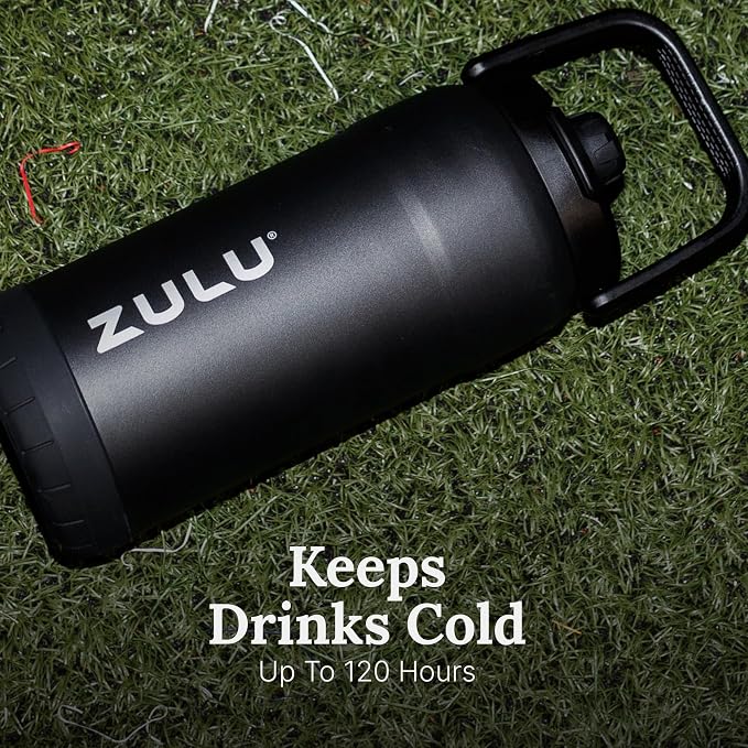 ZULU Goals Vacuum Insulated Large Capacity Stainless Steel Water Bottle | Reusable Jug Thermoses with Carry Handle | Leak-Proof Lid | Perfect for Travel, Workout, Gym, Hiking, Camping | 64oz, 101oz